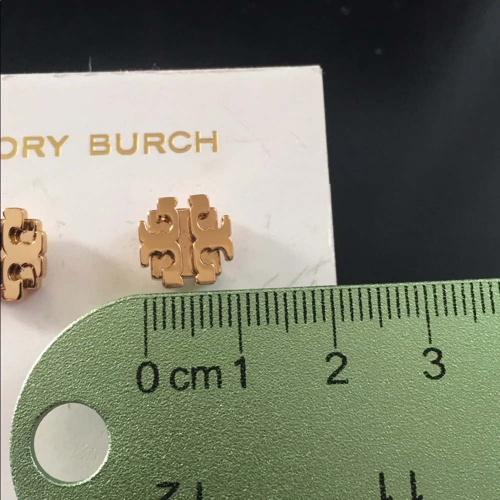 TORY BURCH small gold tome T logo stud earrings brand new